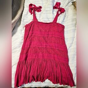 BaeVely Pink Lace Flapper Dress with Adjustable Tie Straps size L